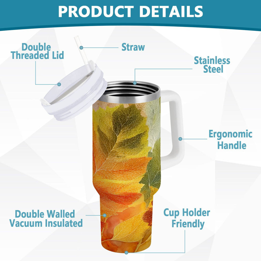 30 oz Insulated Stainless Steel Tumbler Double Wall Stainless Steel Tumbler with 2-Way Drinking Various Shades Autumn Leaves GEKO