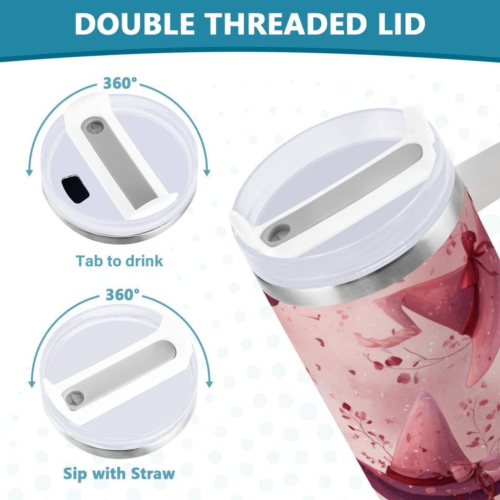 30 oz Insulated Stainless Steel Tumbler Double Wall Stainless Steel Tumbler with 2-Way Drinking Hats with Delicate Bows M2L6