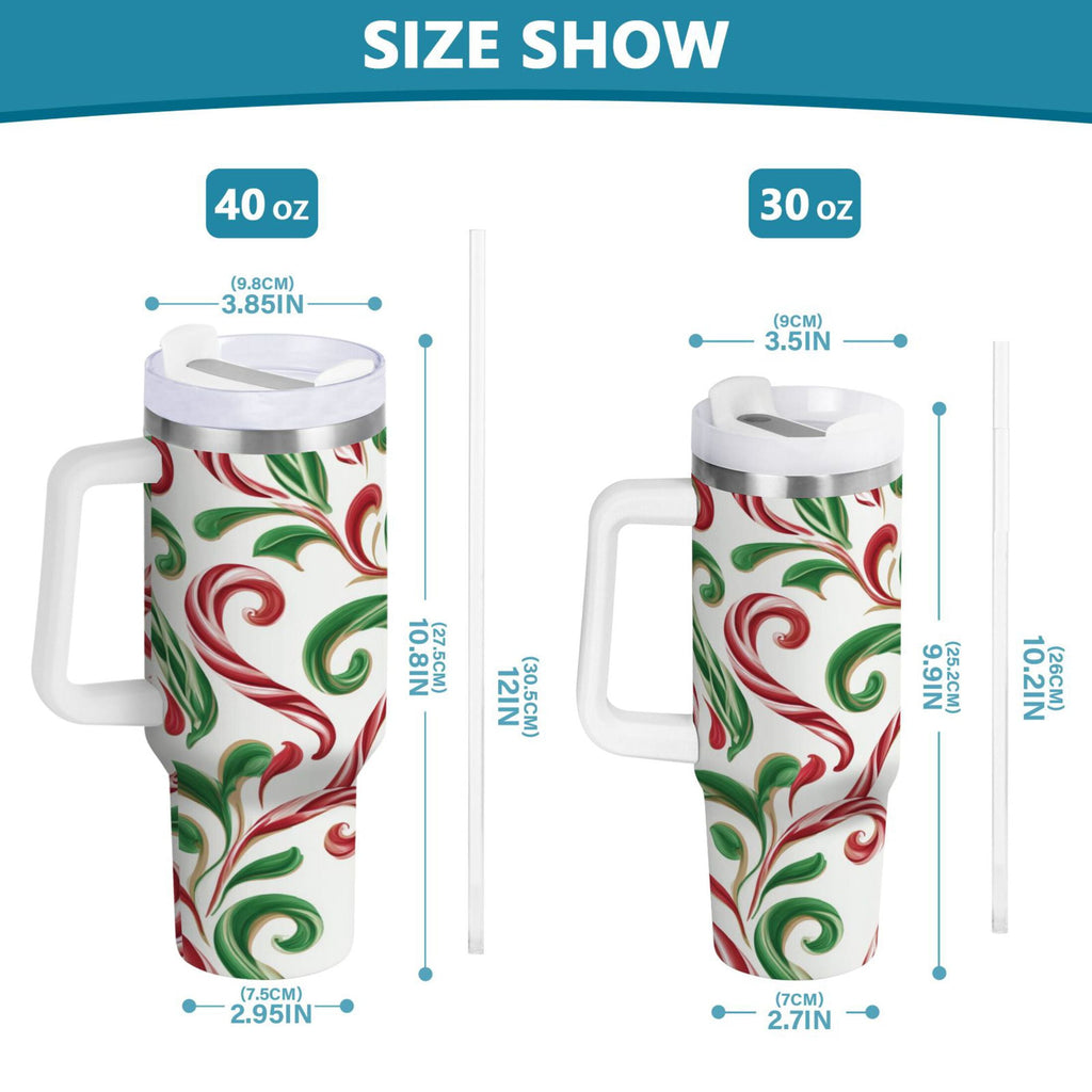 40 oz Insulated Stainless Steel Tumbler Double Wall Stainless Steel Tumbler with 2-Way Drinking Red and Green Candy-cane ARAG