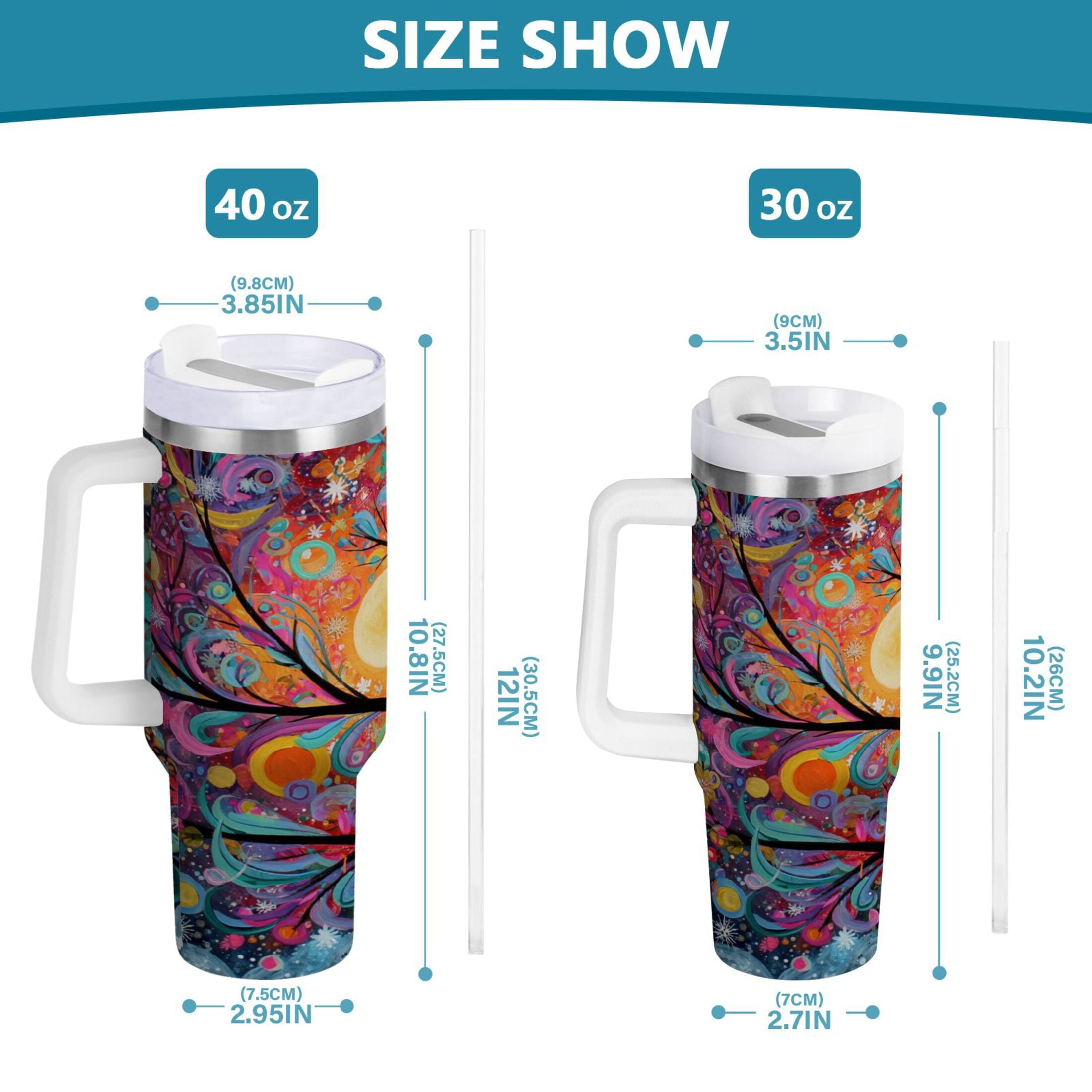 30 oz Insulated Stainless Steel Tumbler Double Wall Stainless Steel Tumbler with 2-Way Drinking Beautiful Abstract Tree Painting 79GQ