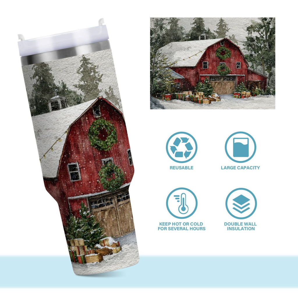 30 oz Insulated Stainless Steel Tumbler Double Wall Stainless Steel Tumbler with 2-Way Drinking Old Red Barn LQXC
