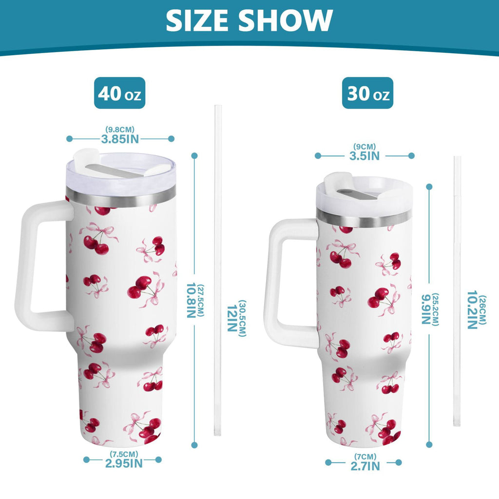 30 oz Insulated Stainless Steel Tumbler Double Wall Stainless Steel Tumbler with 2-Way Drinking Watercolor Cherries Pattern NL46
