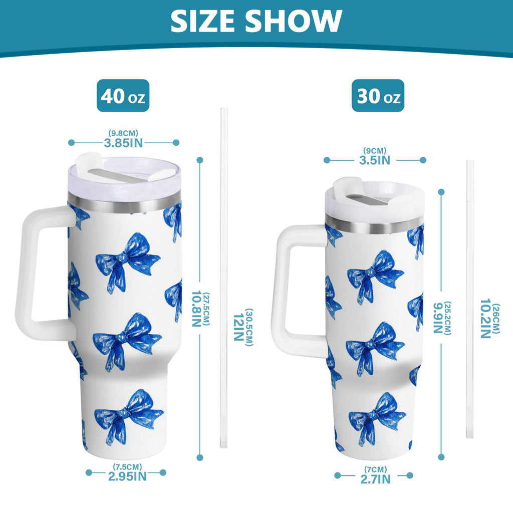 30 oz Insulated Stainless Steel Tumbler Double Wall Stainless Steel Tumbler with 2-Way Drinking Blue Bows Pattern KPPX