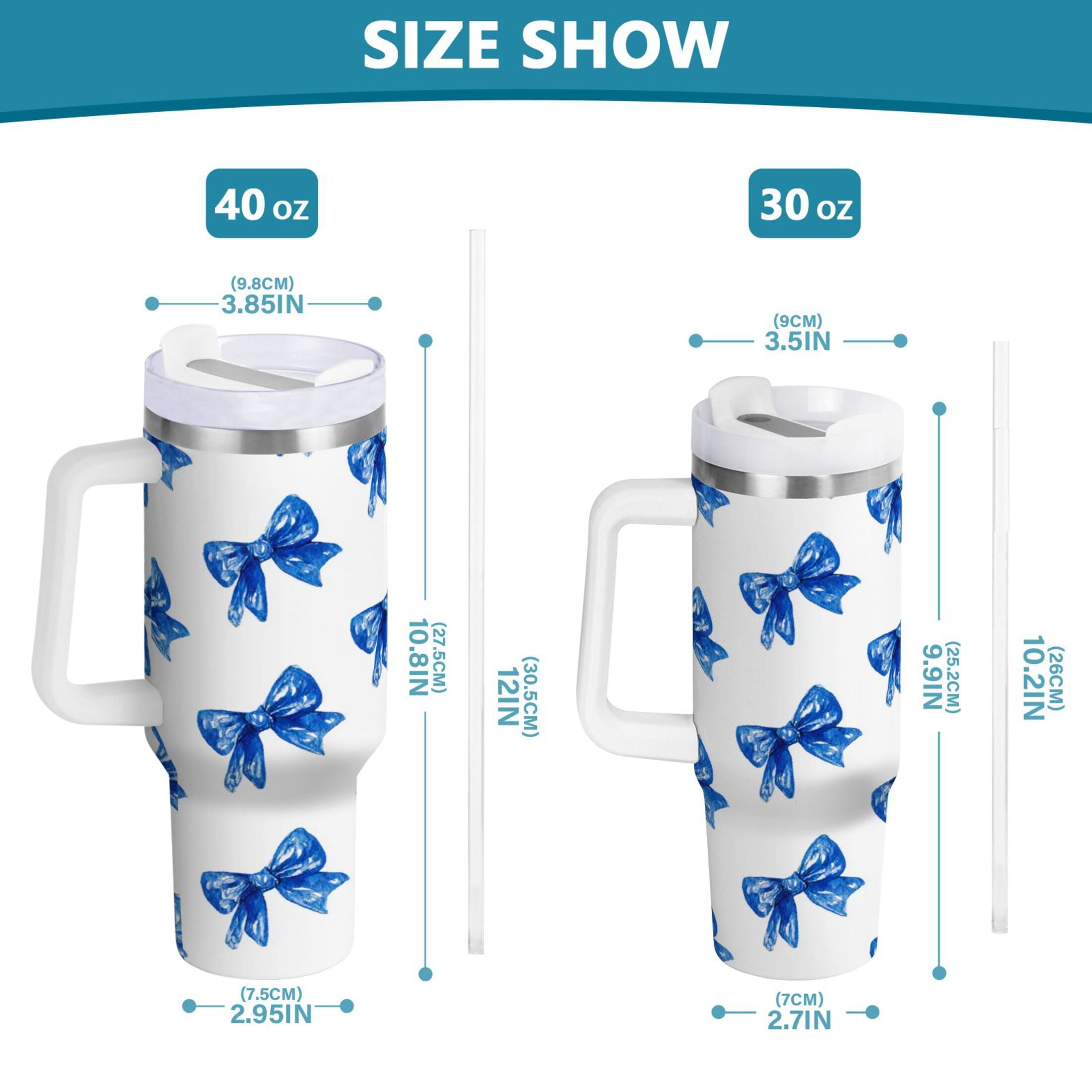 30 oz Insulated Stainless Steel Tumbler Double Wall Stainless Steel Tumbler with 2-Way Drinking Blue Bows Pattern KPPX
