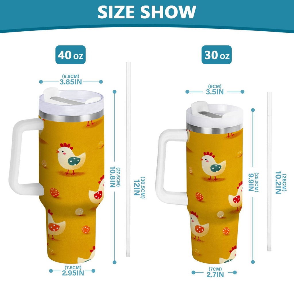 30 oz Insulated Stainless Steel Tumbler Double Wall Stainless Steel Tumbler with 2-Way Drinking Cartoon Chickens Pattern VXKY