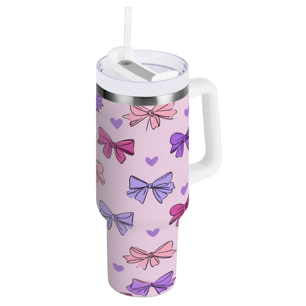 30 oz Insulated Stainless Steel Tumbler Double Wall Stainless Steel Tumbler with 2-Way Drinking Bows and Heart Pattern 4F0T