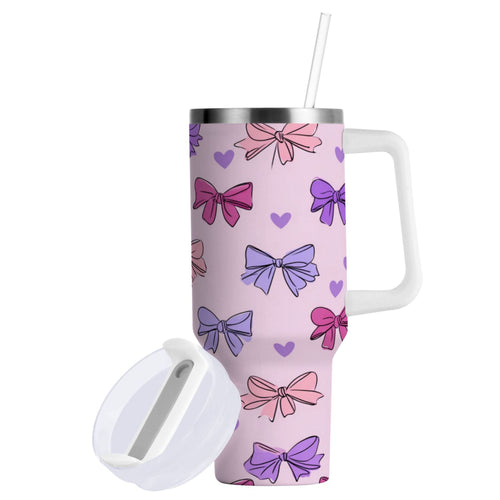 30 oz Insulated Stainless Steel Tumbler Double Wall Stainless Steel Tumbler with 2-Way Drinking Bows and Heart Pattern 4F0T