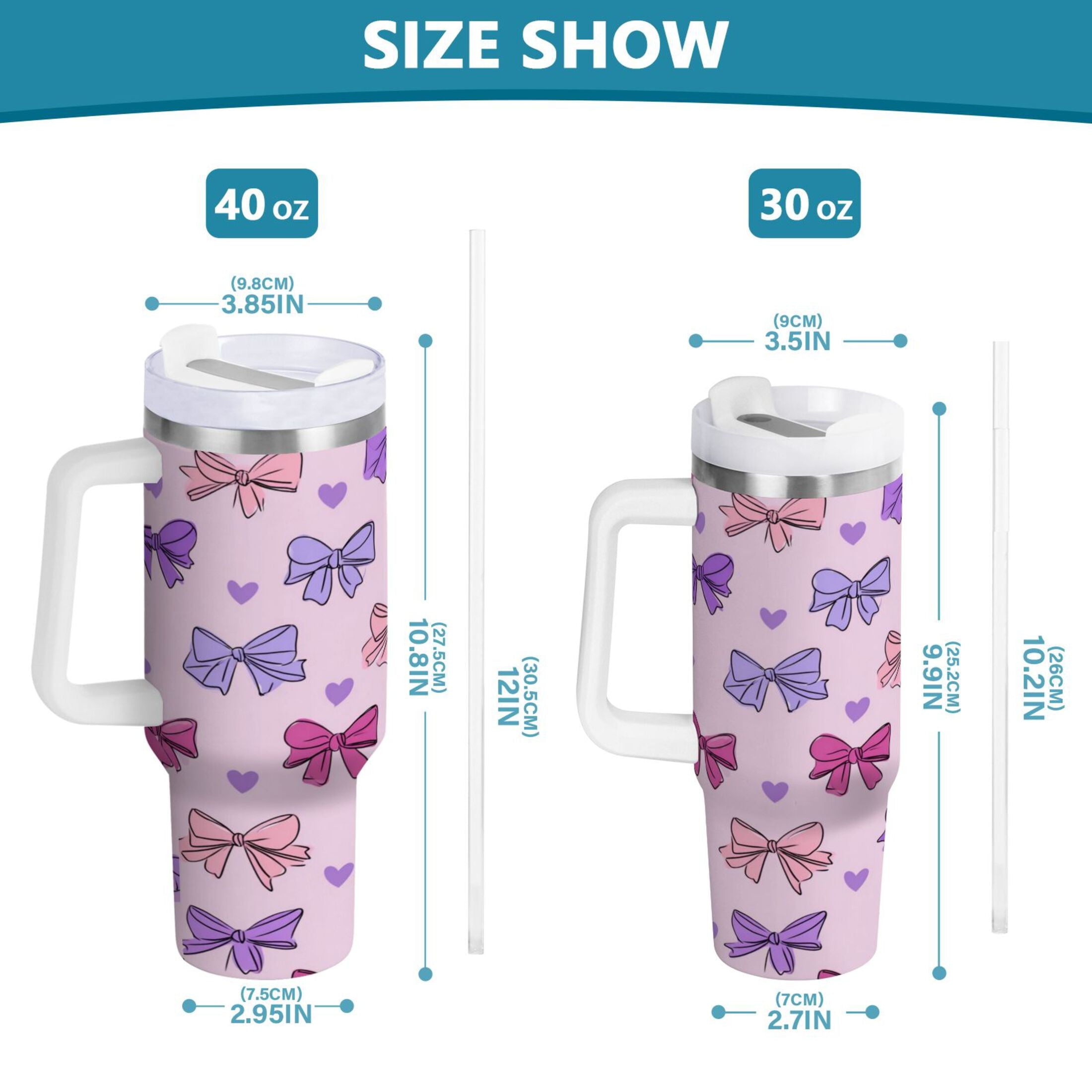 30 oz Insulated Stainless Steel Tumbler Double Wall Stainless Steel Tumbler with 2-Way Drinking Bows and Heart Pattern 4F0T