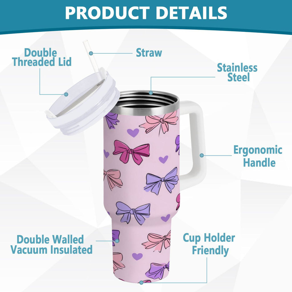 30 oz Insulated Stainless Steel Tumbler Double Wall Stainless Steel Tumbler with 2-Way Drinking Bows and Heart Pattern 4F0T