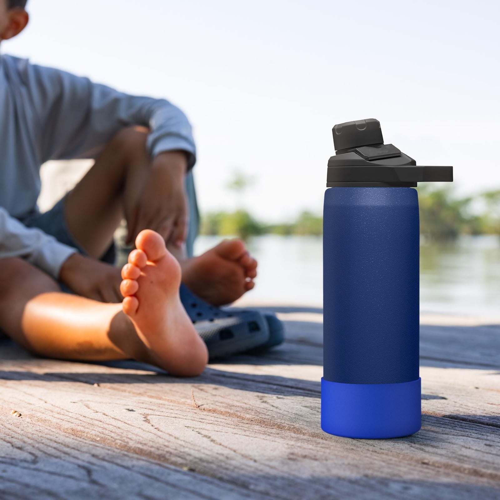 Linkidea 2 Pack Water Bottle Boot Compatible with CamelBak Eddy+20oz/25oz, Chute Mag 20oz/25oz, Carry Cap, Silicone Anti-Slip Bottle Bottom Bumper Protector (Navy Blue) HF8S