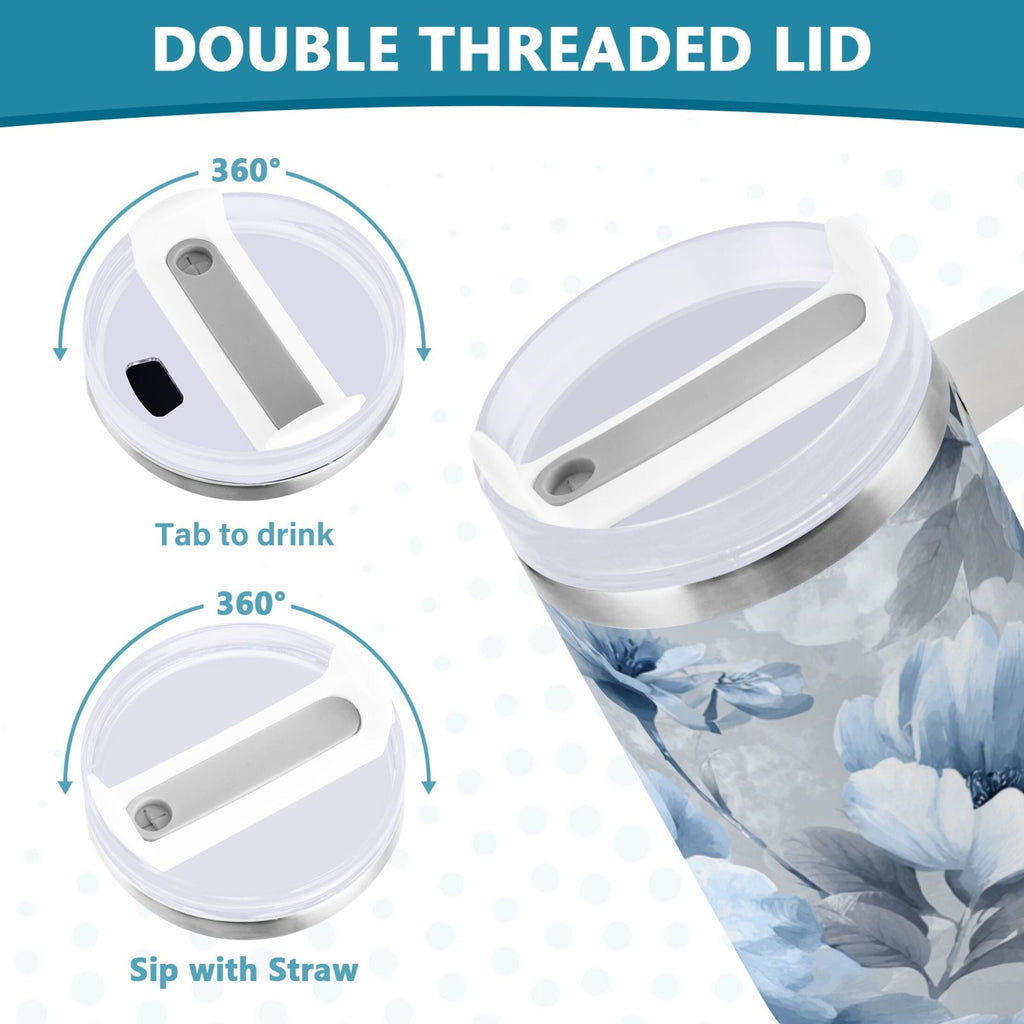 40 oz Insulated Stainless Steel Tumbler Double Wall Stainless Steel Tumbler with 2-Way Drinking White Floral Pattern LXOY