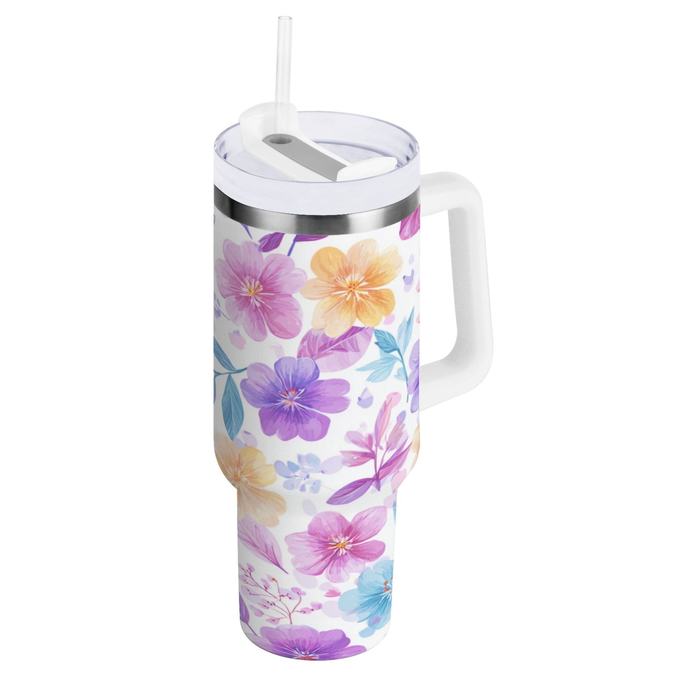 30 oz Insulated Stainless Steel Tumbler Double Wall Stainless Steel Tumbler with 2-Way Drinking Pink and Purple Flowers ZLNH