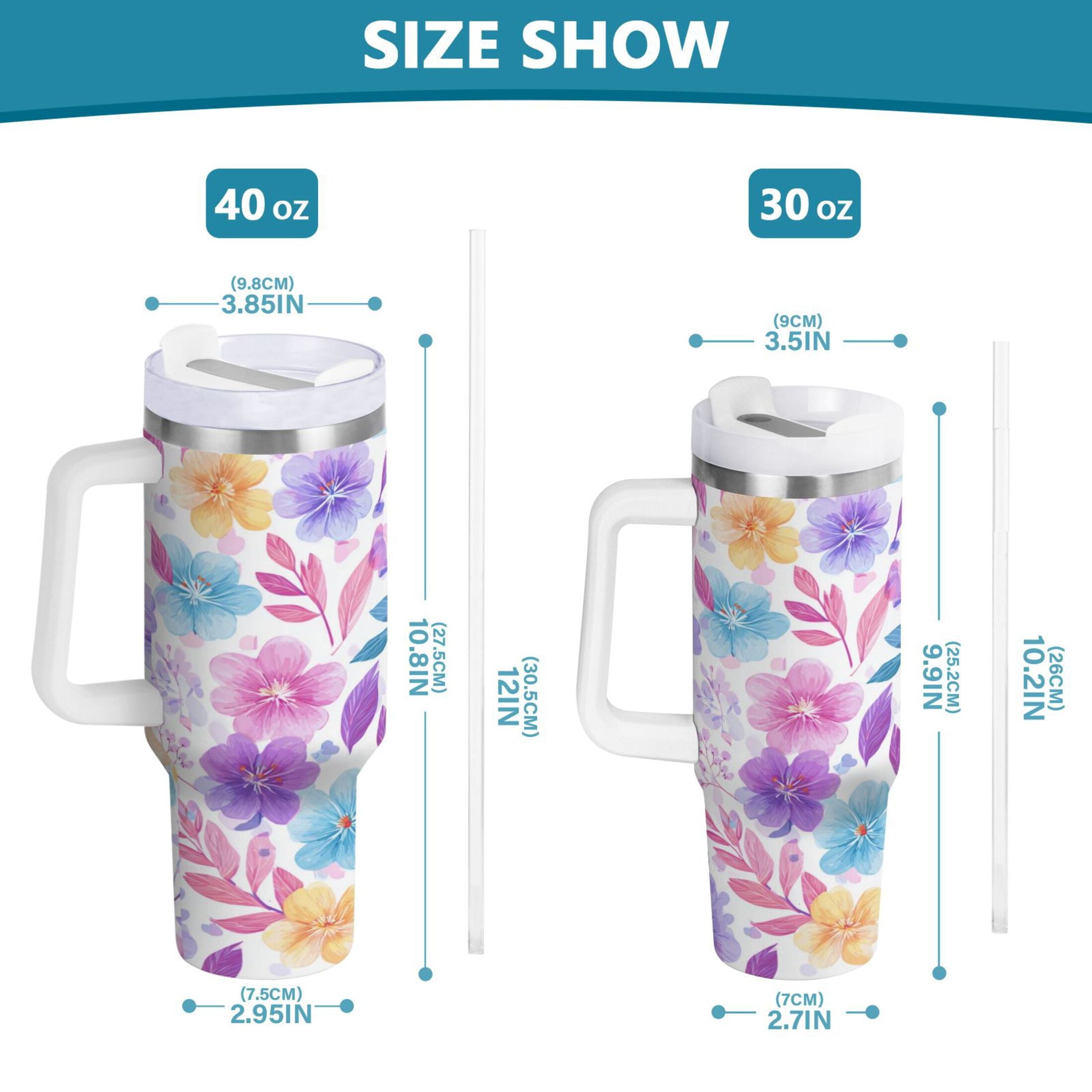 30 oz Insulated Stainless Steel Tumbler Double Wall Stainless Steel Tumbler with 2-Way Drinking Pink and Purple Flowers ZLNH