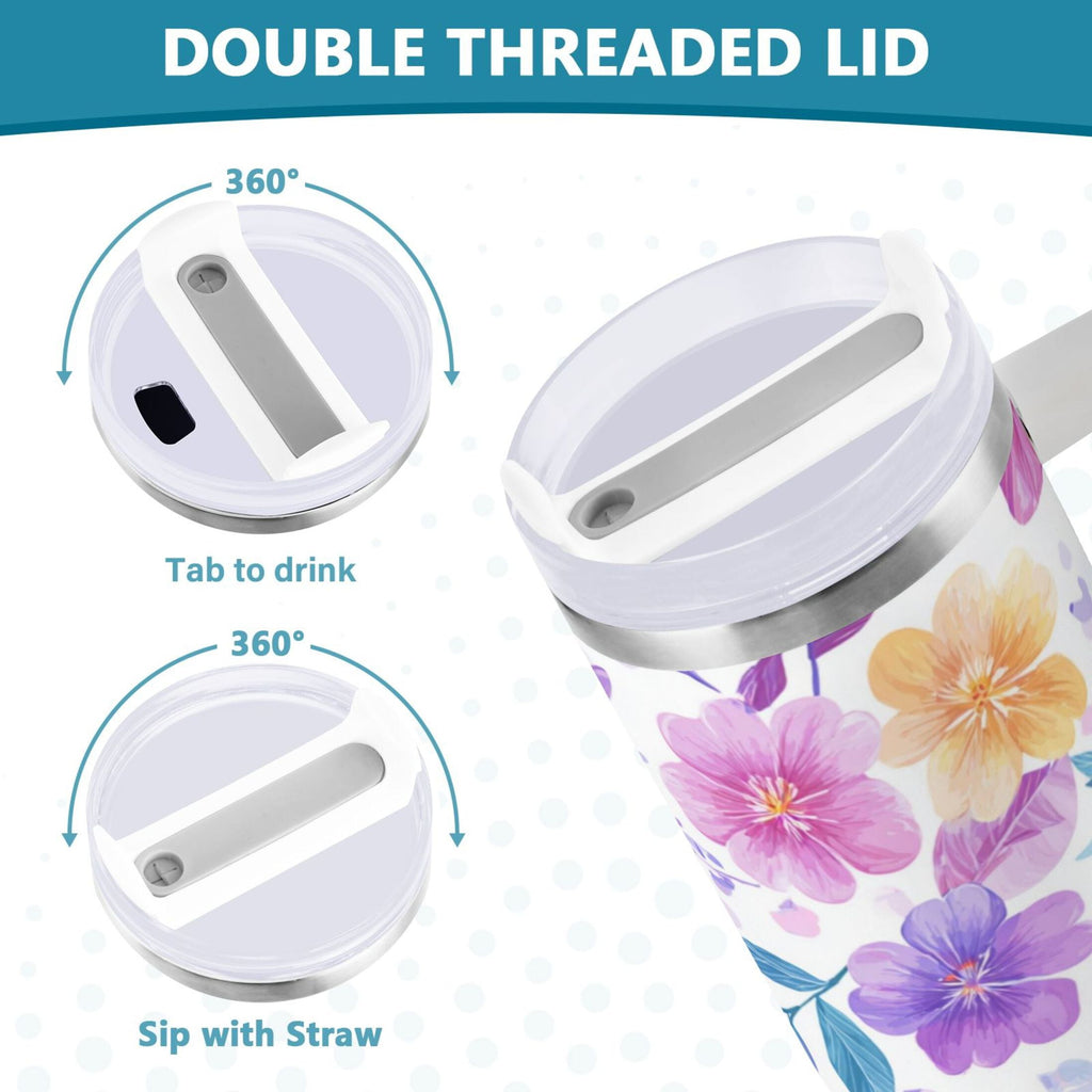 30 oz Insulated Stainless Steel Tumbler Double Wall Stainless Steel Tumbler with 2-Way Drinking Pink and Purple Flowers ZLNH