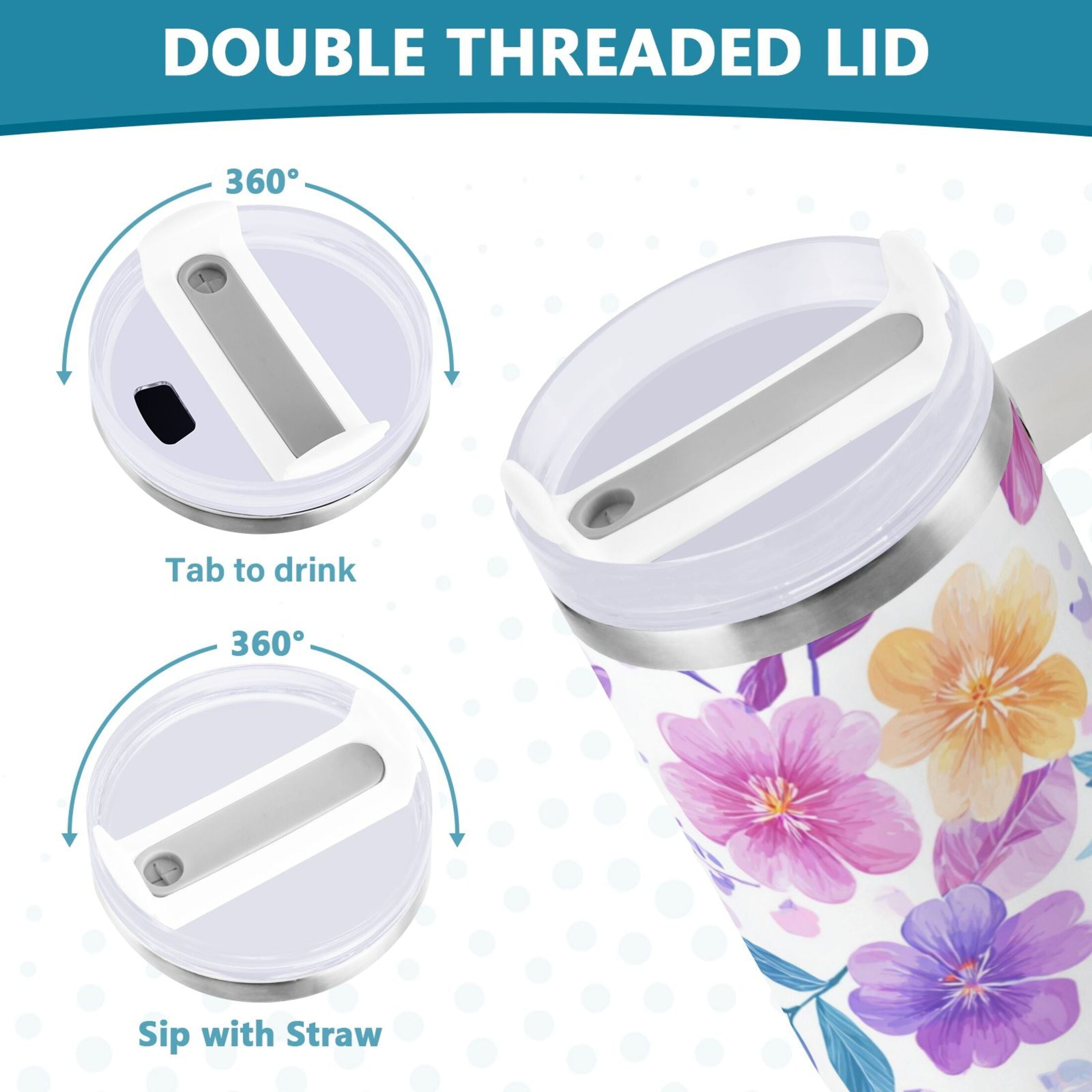 30 oz Insulated Stainless Steel Tumbler Double Wall Stainless Steel Tumbler with 2-Way Drinking Pink and Purple Flowers ZLNH