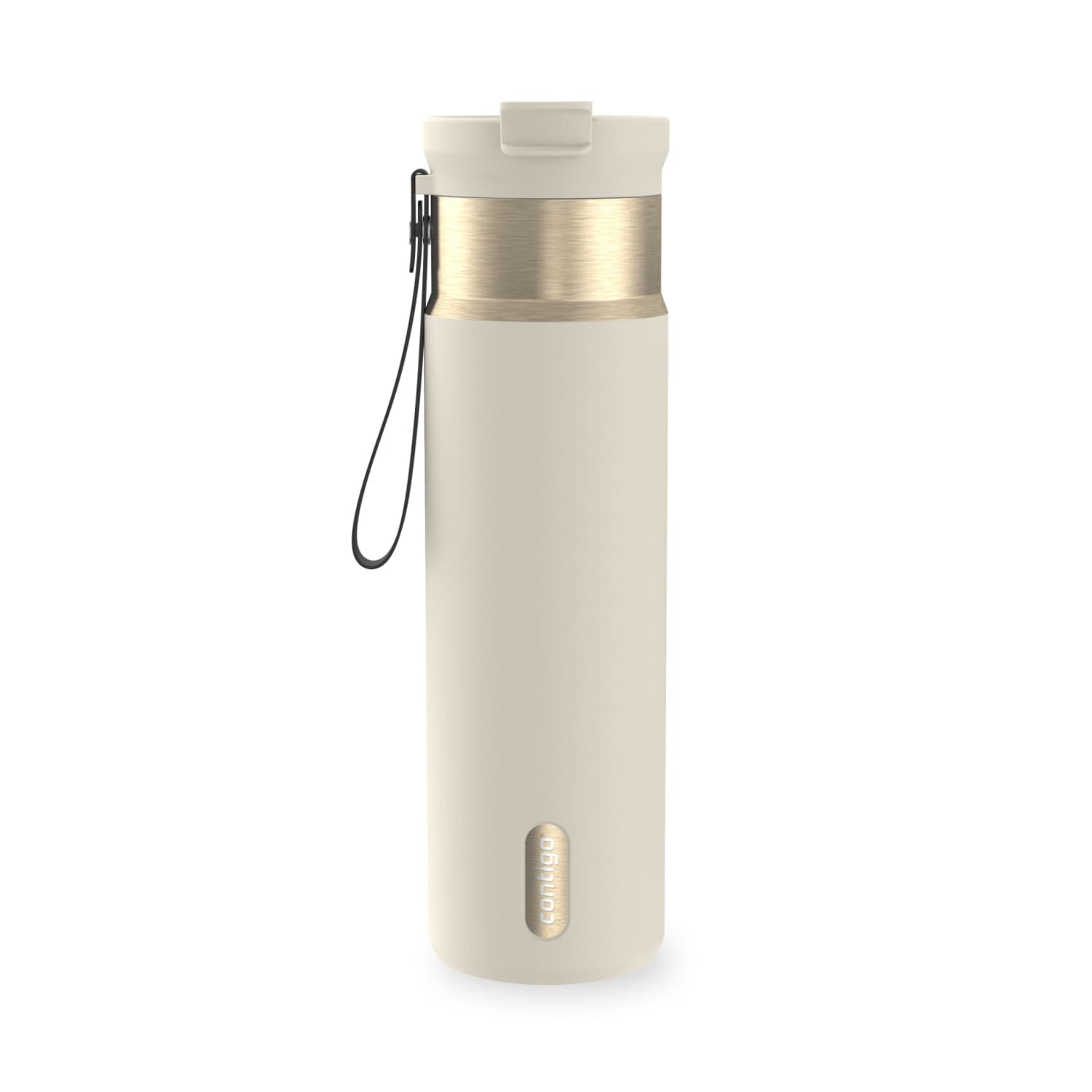 Contigo DualSip Leakproof Stainless Steel Reusable Water Bottle Tumbler with Carrying Strap, Cream/Champagne, 24 oz 92ZB