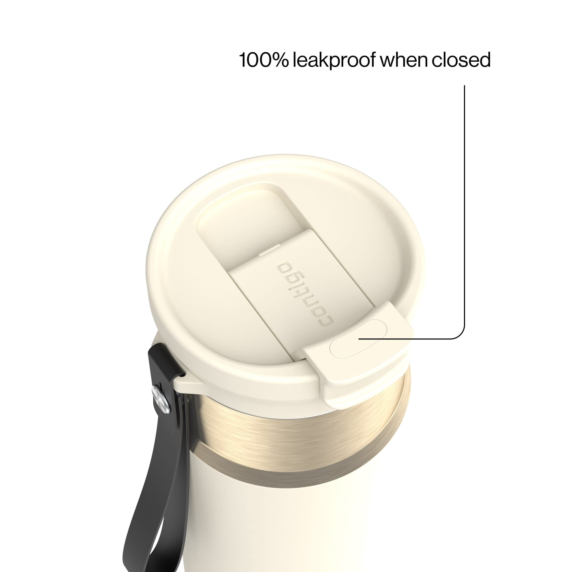 Contigo DualSip Leakproof Stainless Steel Reusable Water Bottle Tumbler with Carrying Strap, Cream/Champagne, 24 oz 92ZB