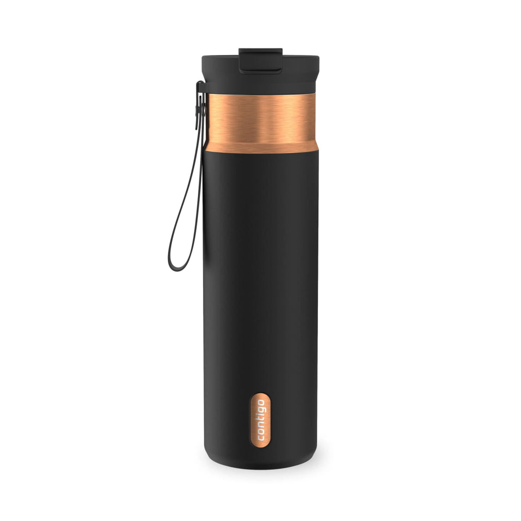 Contigo DualSip Leakproof Stainless Steel Reusable Water Bottle Tumbler with Carrying Strap, Cream/Champagne, 24 oz 92ZB