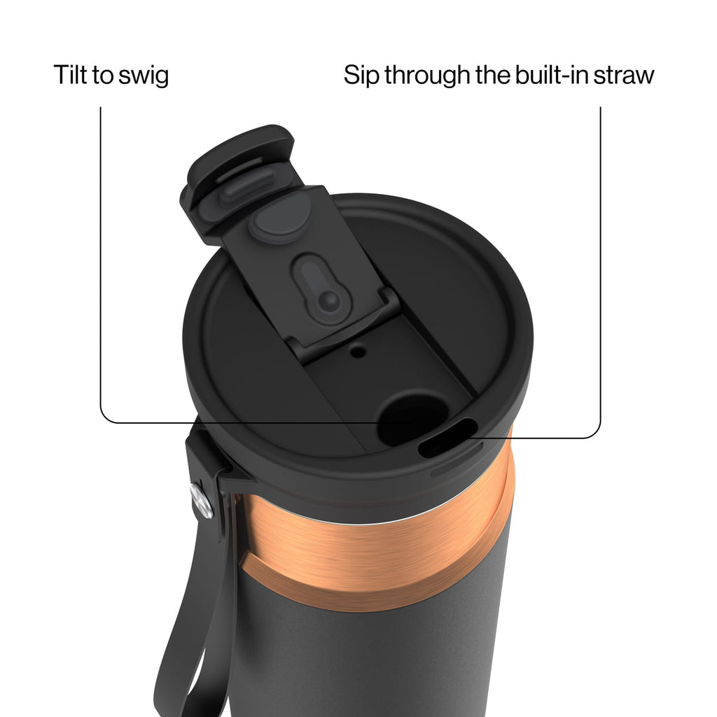 Contigo DualSip Leakproof Stainless Steel Reusable Water Bottle Tumbler with Carrying Strap, Cream/Champagne, 24 oz 92ZB