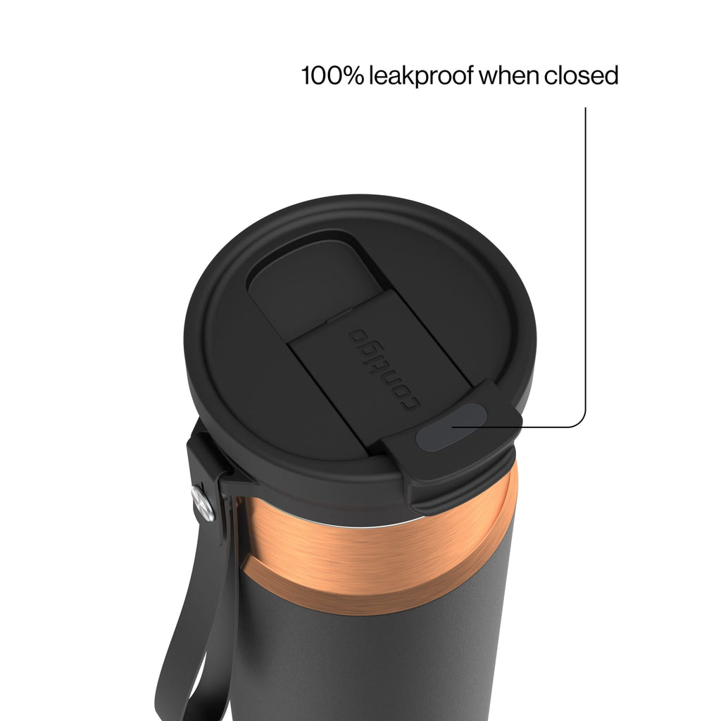 Contigo DualSip Leakproof Stainless Steel Reusable Water Bottle Tumbler with Carrying Strap, Cream/Champagne, 24 oz 92ZB