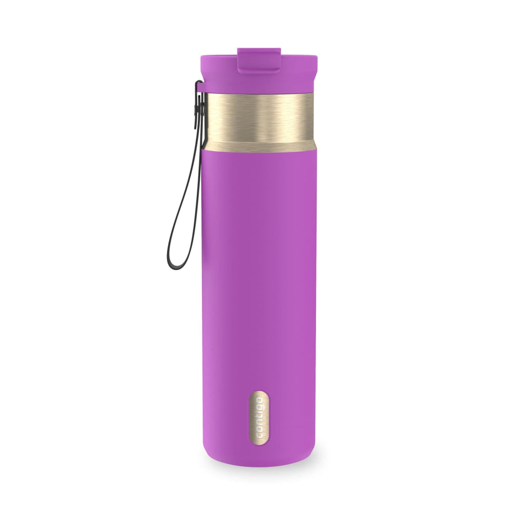 Contigo DualSip Leakproof Stainless Steel Reusable Water Bottle Tumbler with Carrying Strap, Cream/Champagne, 24 oz 92ZB