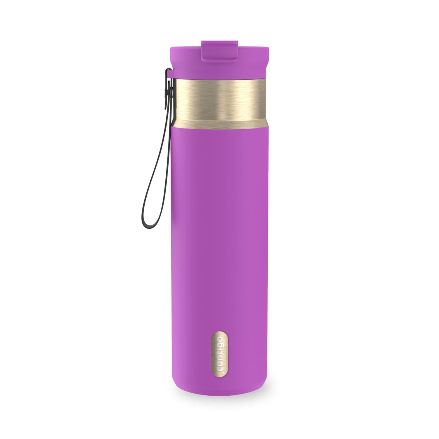 Contigo DualSip Leakproof Stainless Steel Reusable Water Bottle Tumbler with Carrying Strap, Cream/Champagne, 24 oz 92ZB