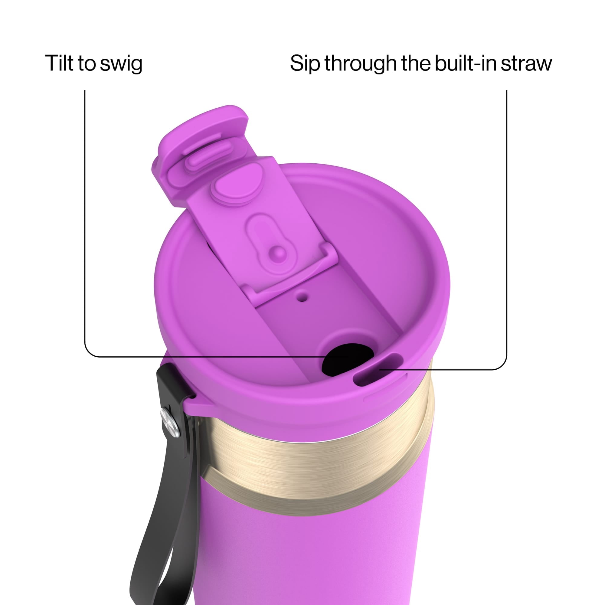 Contigo DualSip Leakproof Stainless Steel Reusable Water Bottle Tumbler with Carrying Strap, Cream/Champagne, 24 oz 92ZB
