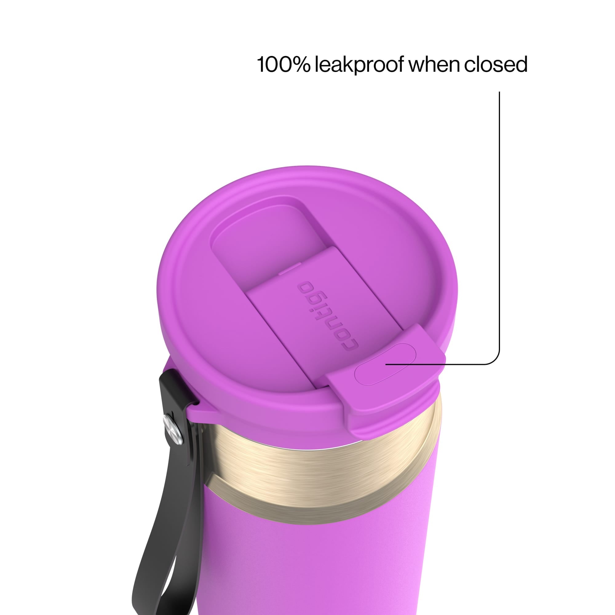 Contigo DualSip Leakproof Stainless Steel Reusable Water Bottle Tumbler with Carrying Strap, Cream/Champagne, 24 oz 92ZB