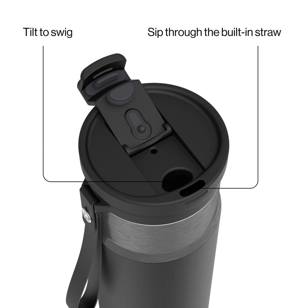 Contigo DualSip Leakproof Stainless Steel Reusable Water Bottle Tumbler with Carrying Strap, Cream/Champagne, 24 oz 92ZB