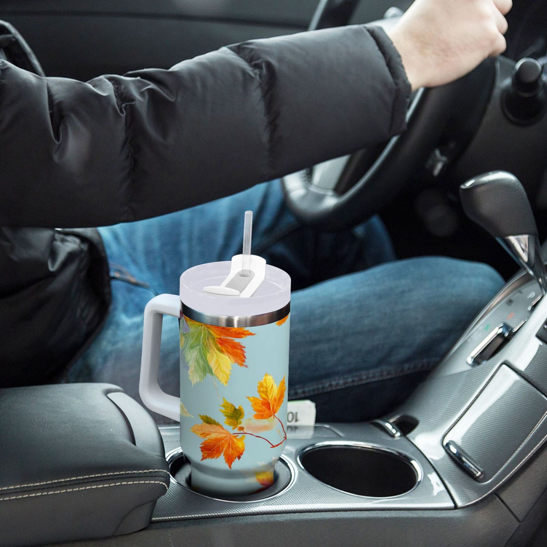 30 oz Insulated Stainless Steel Tumbler Double Wall Stainless Steel Tumbler with 2-Way Drinking Colorful Autumn Maple Leaves OEY1