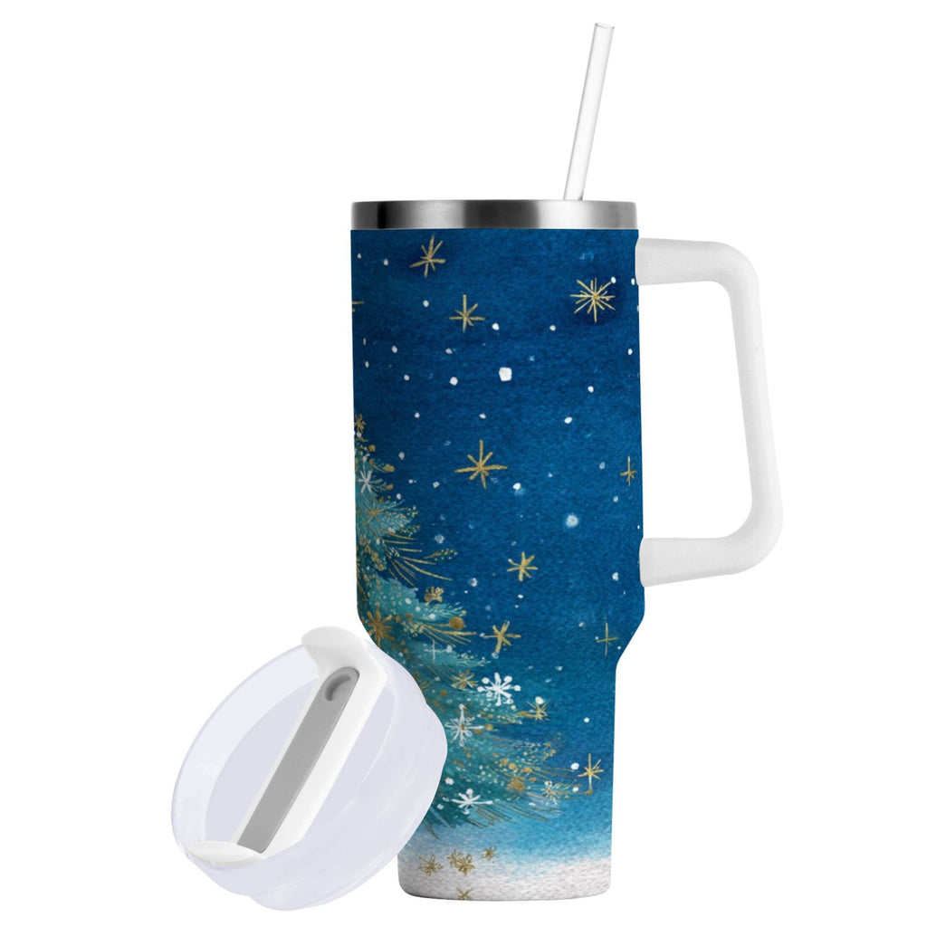 40 oz Insulated Stainless Steel Tumbler Double Wall Stainless Steel Tumbler with 2-Way Drinking Watercolor Christmas Tree B2X3