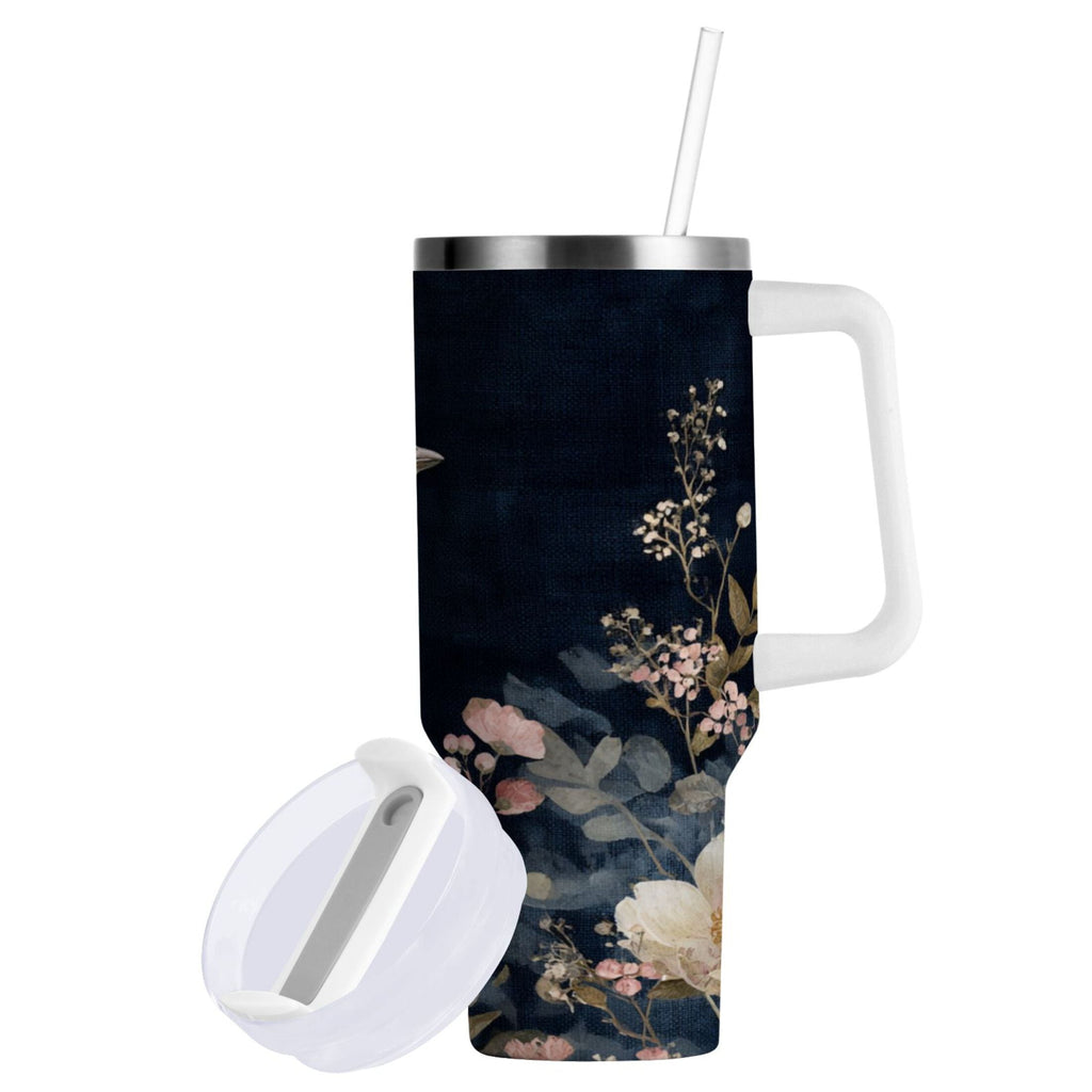 30 oz Insulated Stainless Steel Tumbler Double Wall Stainless Steel Tumbler with 2-Way Drinking Watercolor Vintage Blue Bird SLSY
