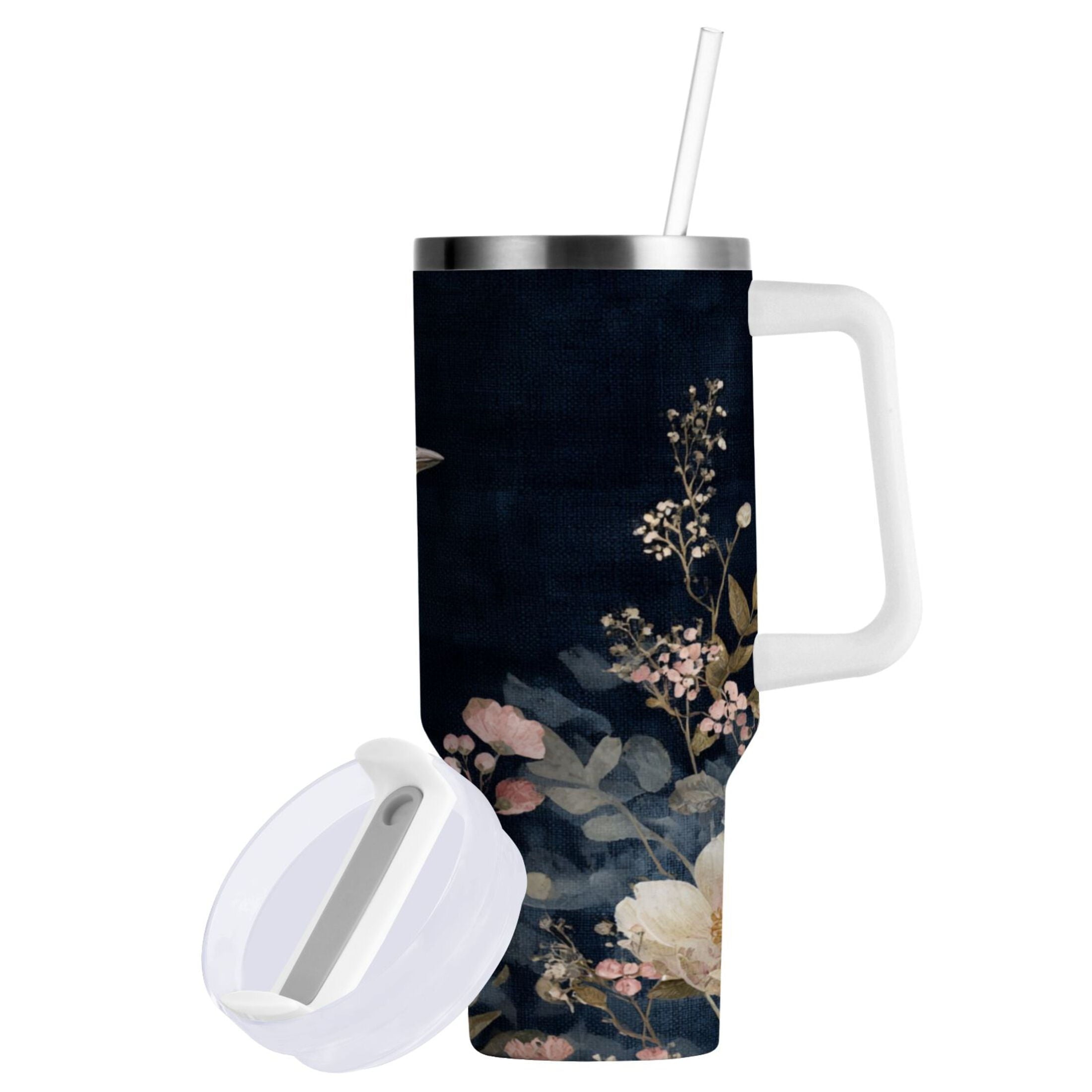 30 oz Insulated Stainless Steel Tumbler Double Wall Stainless Steel Tumbler with 2-Way Drinking Watercolor Vintage Blue Bird SLSY