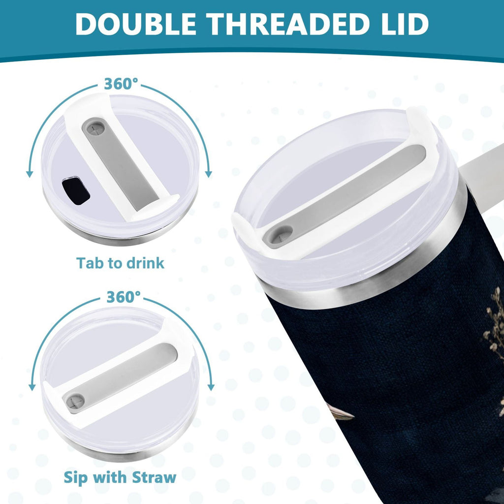 30 oz Insulated Stainless Steel Tumbler Double Wall Stainless Steel Tumbler with 2-Way Drinking Watercolor Vintage Blue Bird SLSY