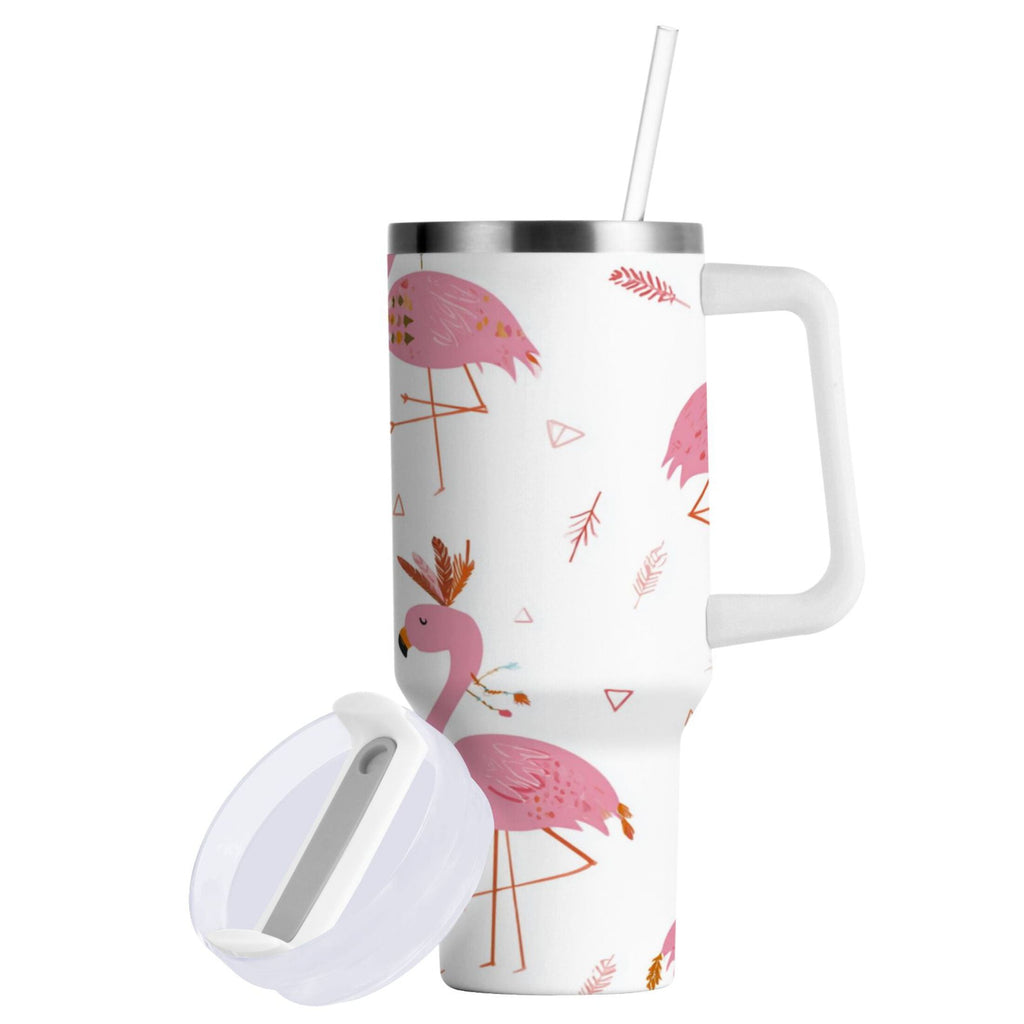 40 oz Insulated Stainless Steel Tumbler Double Wall Stainless Steel Tumbler with 2-Way Drinking Cute Pink Flamingo Pattern R33A