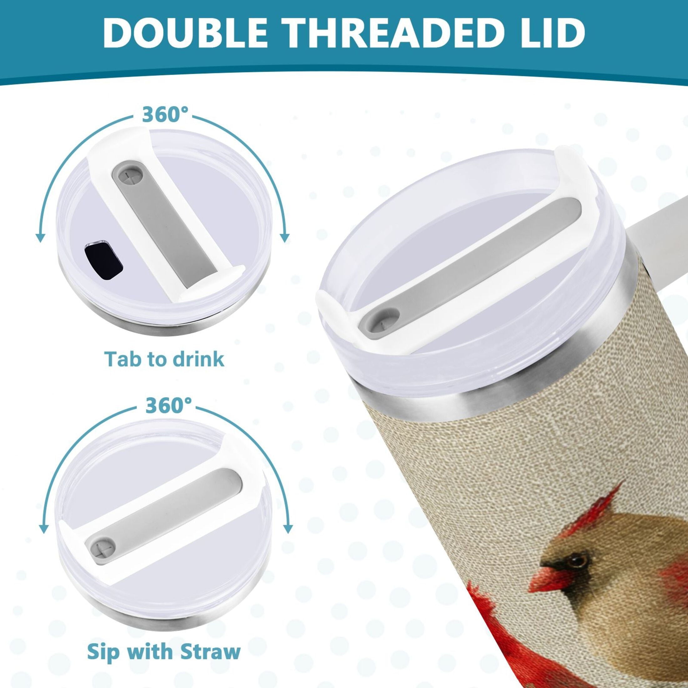 30 oz Insulated Stainless Steel Tumbler Double Wall Stainless Steel Tumbler with 2-Way Drinking Bird and Snow-covered Trees RG9C