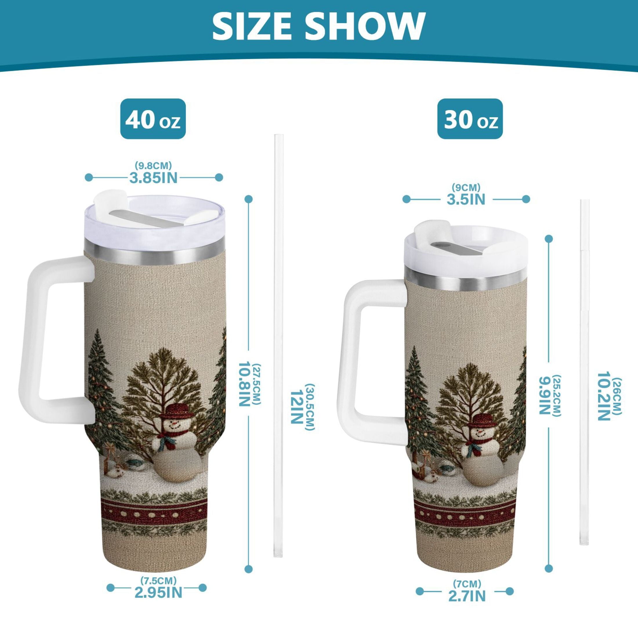30 oz Insulated Stainless Steel Tumbler Double Wall Stainless Steel Tumbler with 2-Way Drinking Snowmen and Deer in The Forest RBIE