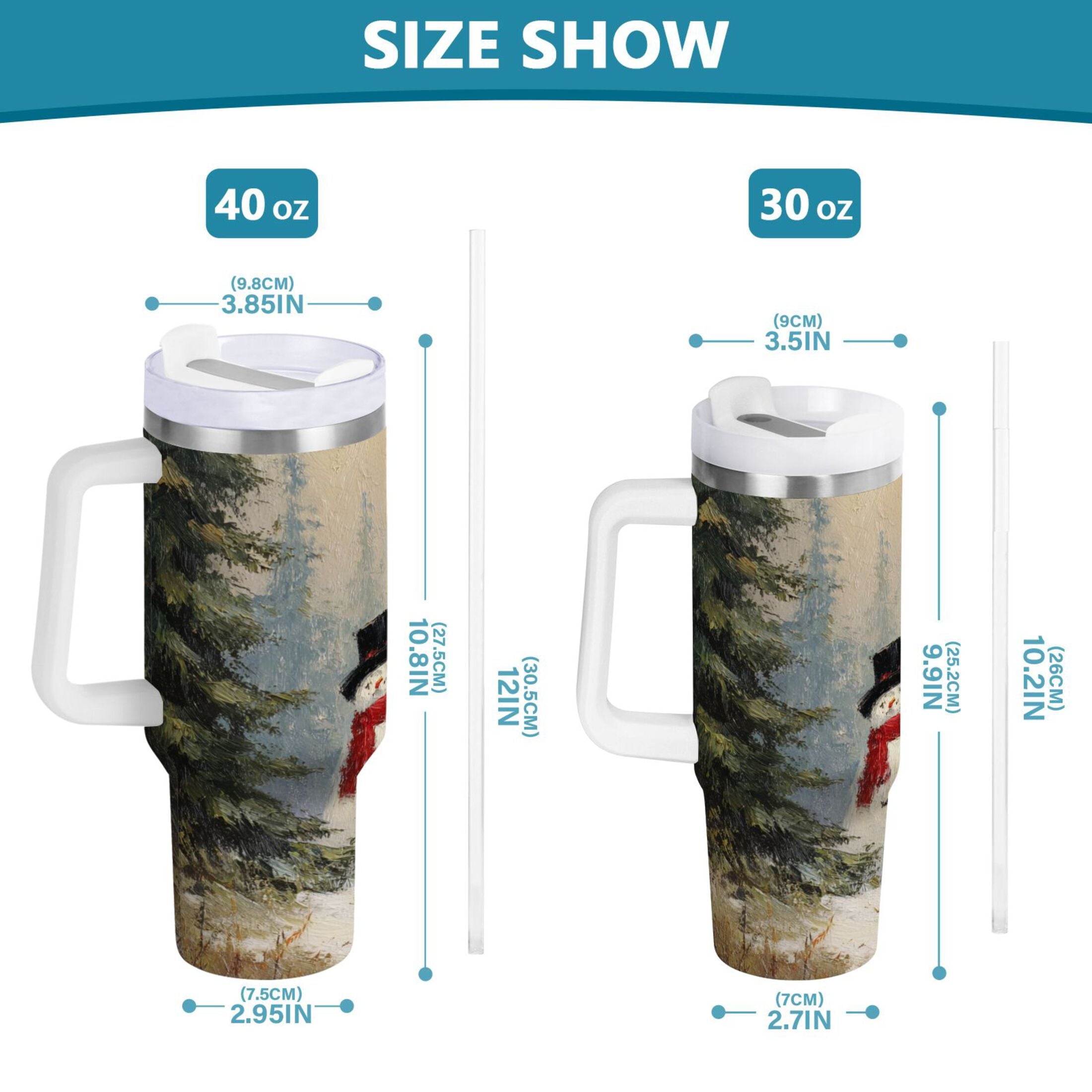 40 oz Insulated Stainless Steel Tumbler Double Wall Stainless Steel Tumbler with 2-Way Drinking Moody Snowman Couple JMD0