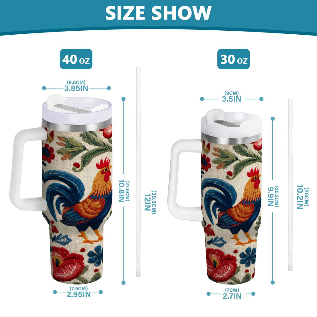 40 oz Insulated Stainless Steel Tumbler Double Wall Stainless Steel Tumbler with 2-Way Drinking Male and Female Chickens MQC2