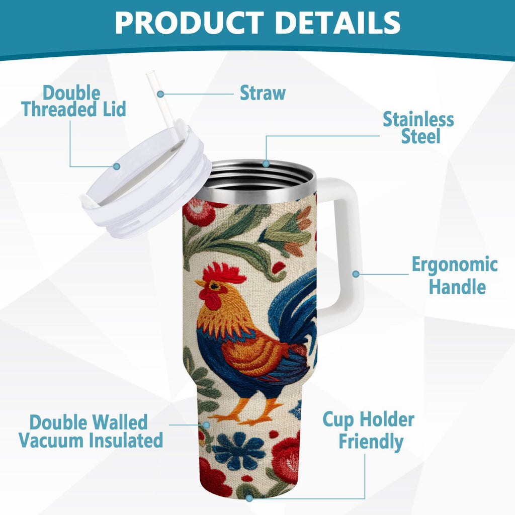 40 oz Insulated Stainless Steel Tumbler Double Wall Stainless Steel Tumbler with 2-Way Drinking Male and Female Chickens MQC2