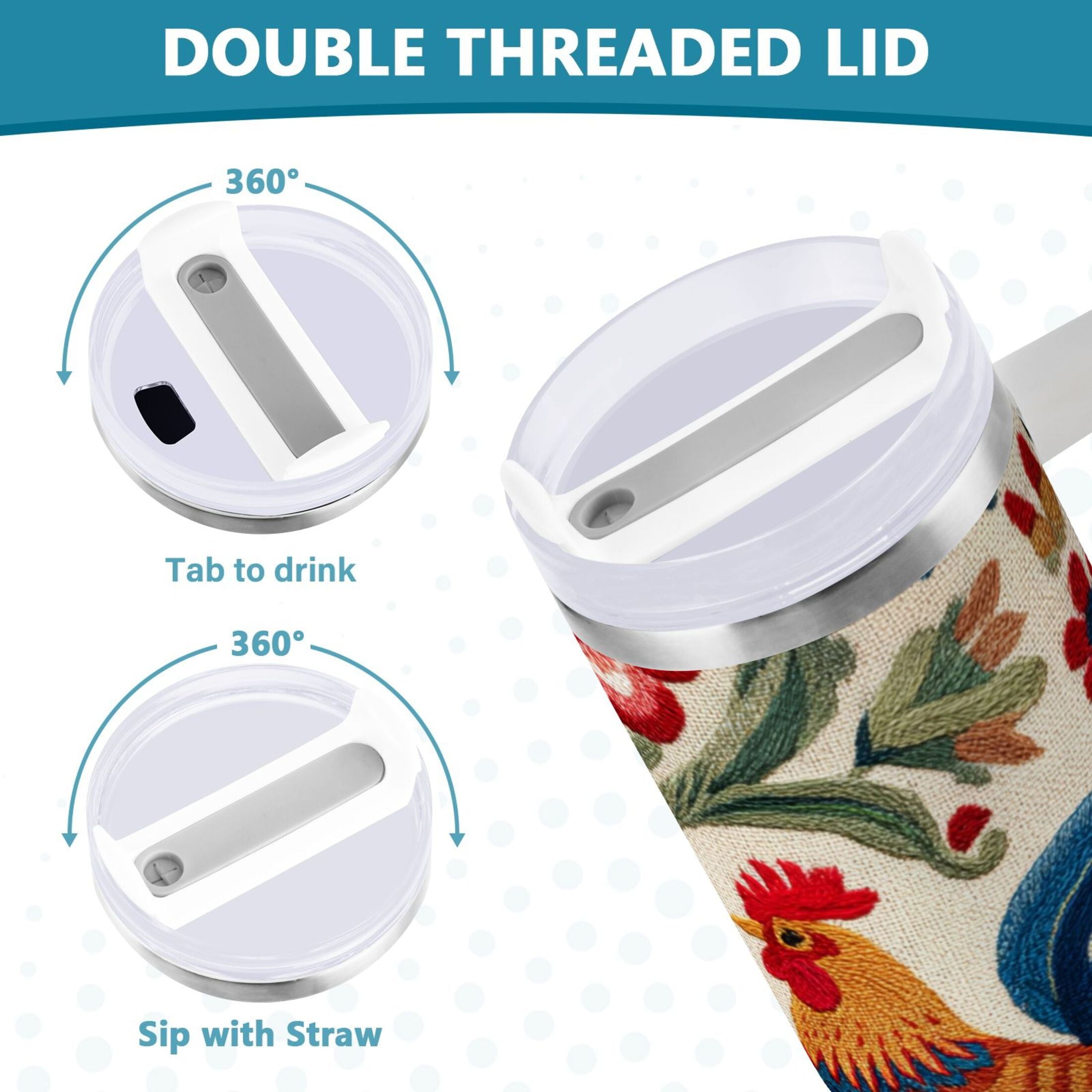 40 oz Insulated Stainless Steel Tumbler Double Wall Stainless Steel Tumbler with 2-Way Drinking Male and Female Chickens MQC2