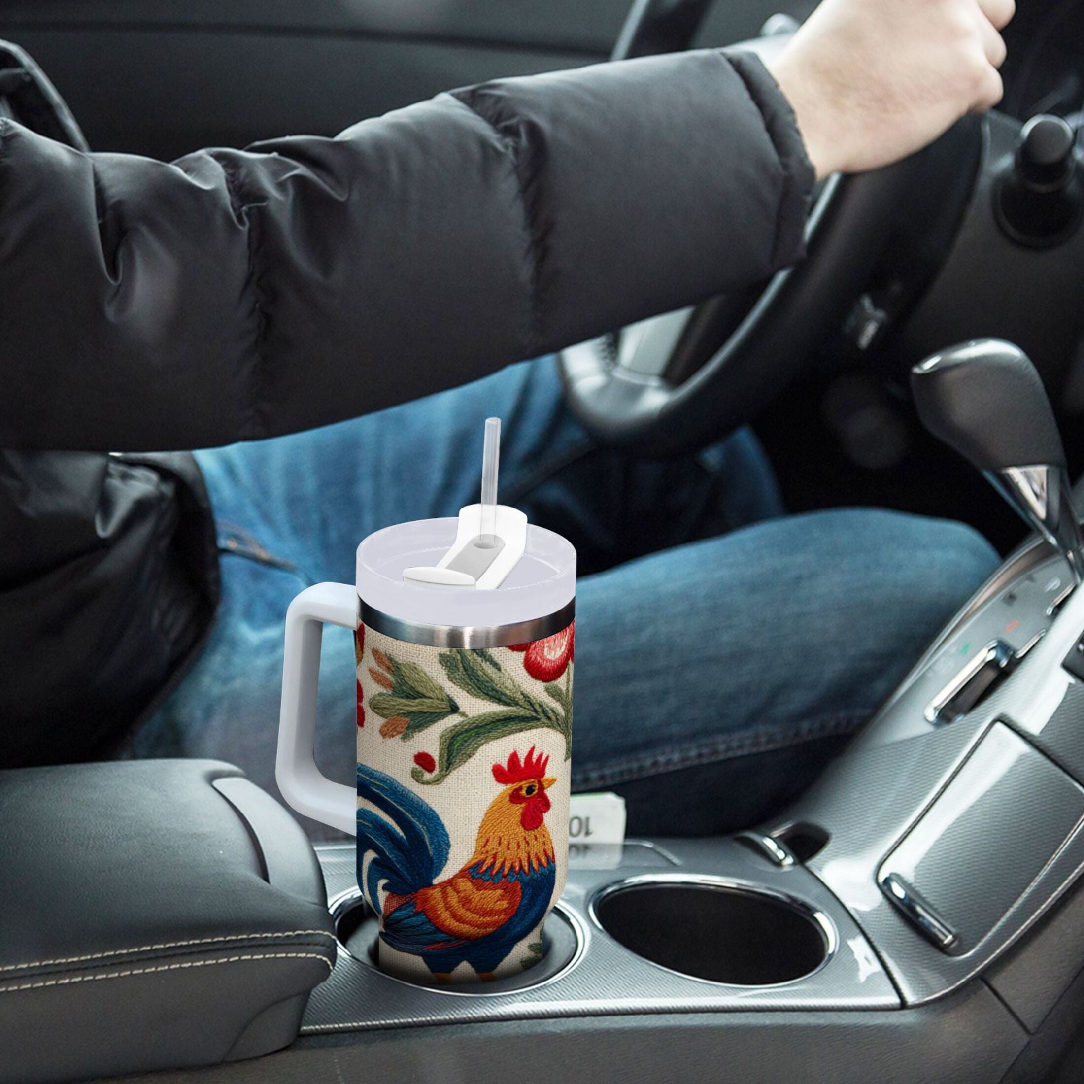 40 oz Insulated Stainless Steel Tumbler Double Wall Stainless Steel Tumbler with 2-Way Drinking Male and Female Chickens MQC2