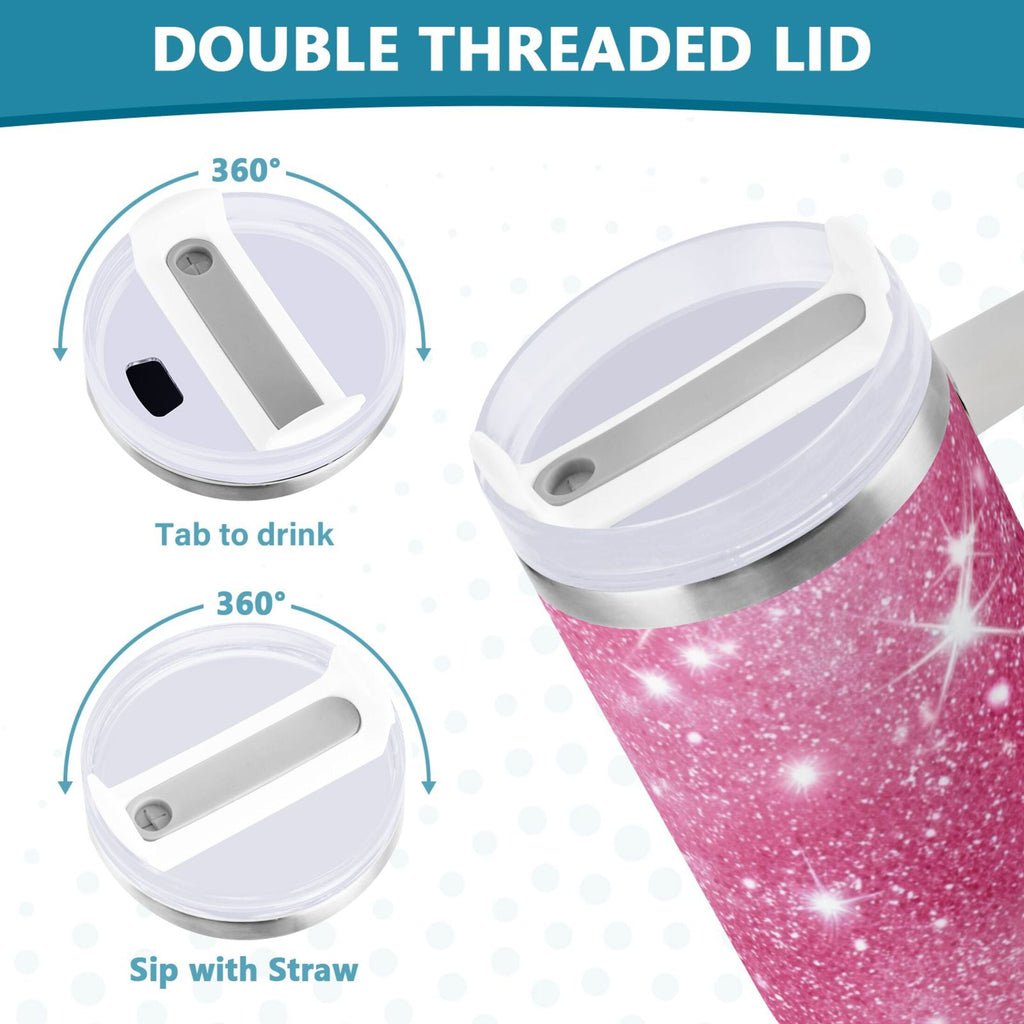 40 oz Insulated Stainless Steel Tumbler Double Wall Stainless Steel Tumbler with 2-Way Drinking Pink Glitter Background 8AI2