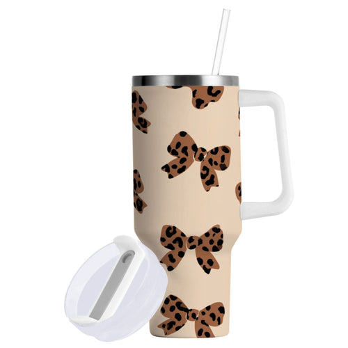 30 oz Insulated Stainless Steel Tumbler Double Wall Stainless Steel Tumbler with 2-Way Drinking Cute Brown Bow DEBH