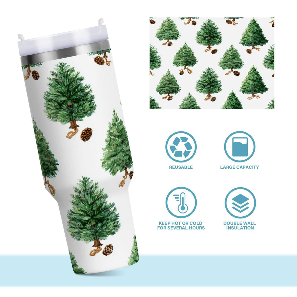 30 oz Insulated Stainless Steel Tumbler Double Wall Stainless Steel Tumbler with 2-Way Drinking Watercolor Green Christmas Tree PAN6