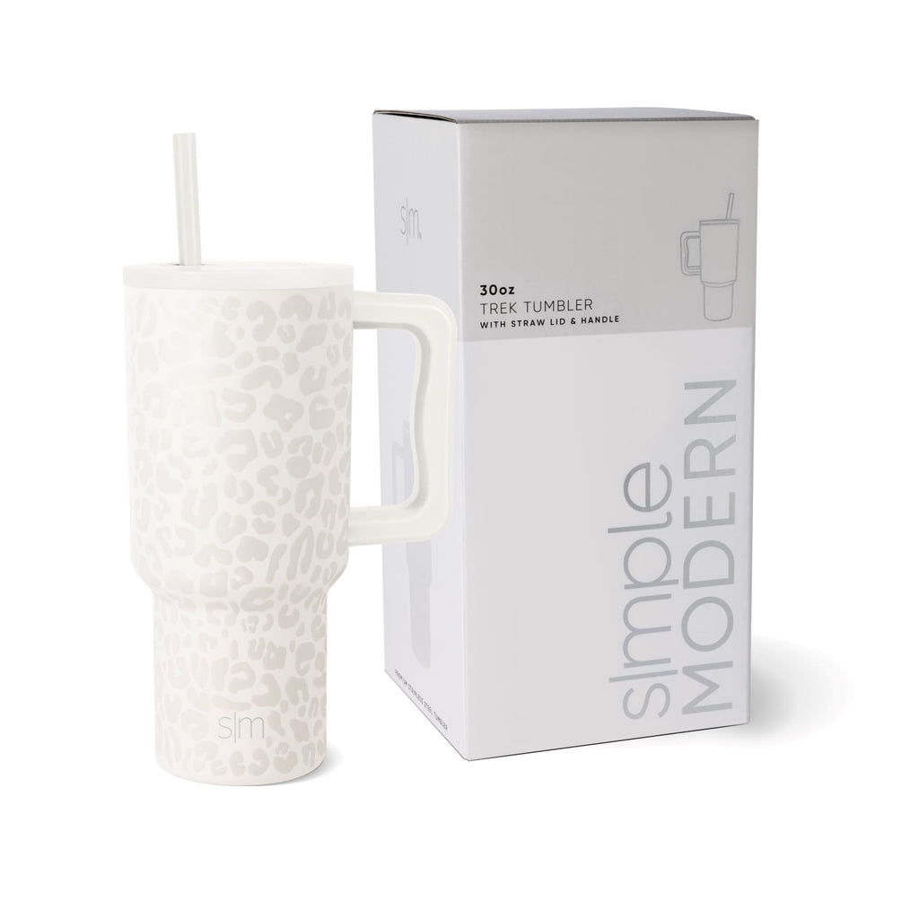 Simple Modern 30 fl oz Insulated Stainless Steel Trek Tumbler with Straw Lid | Cream Leopard BENZ