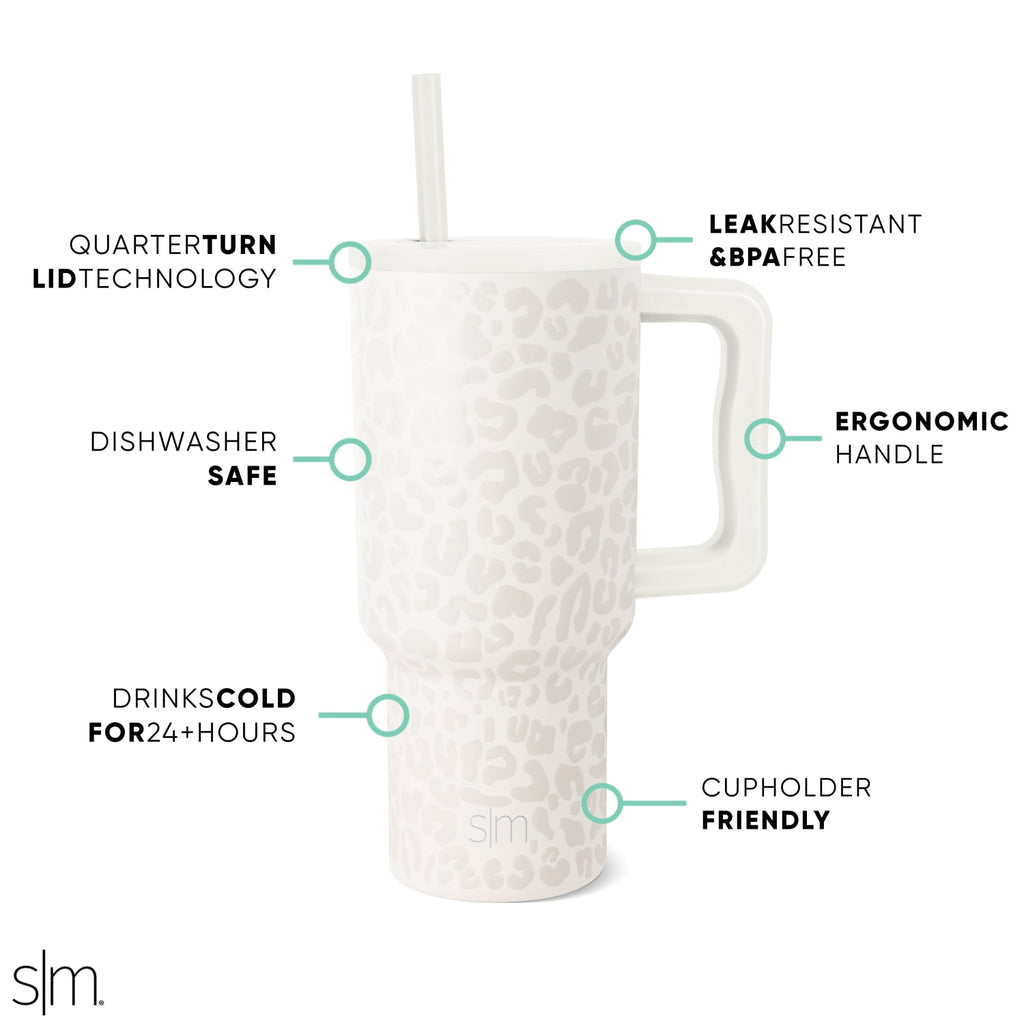 Simple Modern 30 fl oz Insulated Stainless Steel Trek Tumbler with Straw Lid | Cream Leopard BENZ