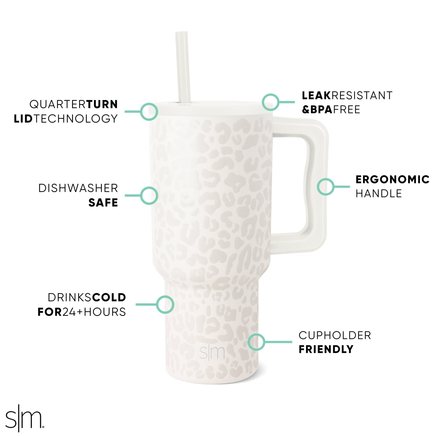 Simple Modern 30 fl oz Insulated Stainless Steel Trek Tumbler with Straw Lid | Cream Leopard BENZ