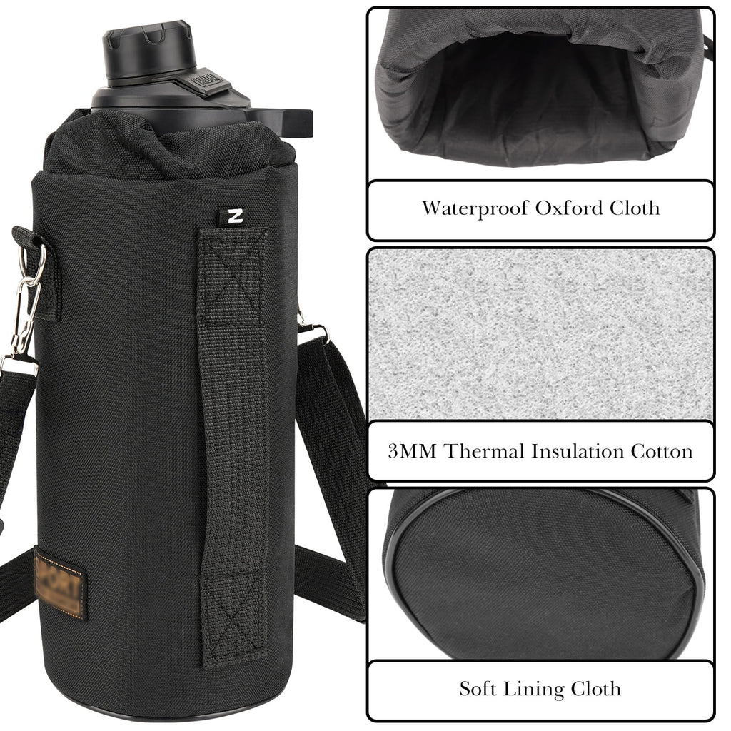 Linkidea Sports Water Bottle Carrier with Strap Compatible with Nalgene Sustain Tritan 48oz, CamelBak Chute Mag 50oz, Thick Waterbottle Cooler Bag Holder Shoulder Strap, Black YPKJ