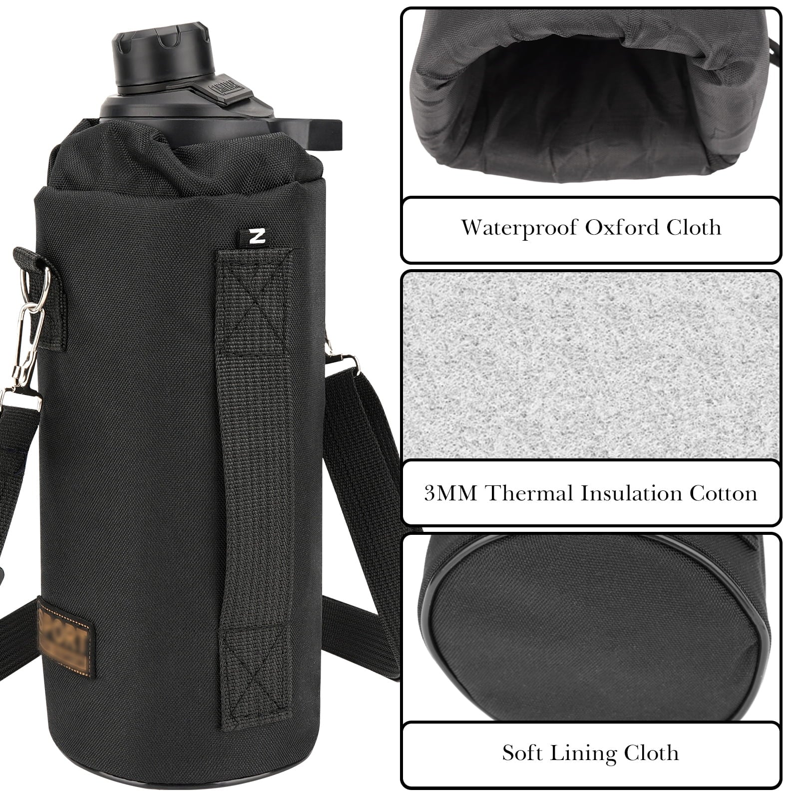 Linkidea Sports Water Bottle Carrier with Strap Compatible with Nalgene Sustain Tritan 48oz, CamelBak Chute Mag 50oz, Thick Waterbottle Cooler Bag Holder Shoulder Strap, Black YPKJ
